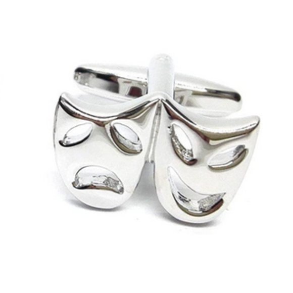 Silver Tragedy/Comedy Masks (Theater) Cuff Links - Picture 2 of 6